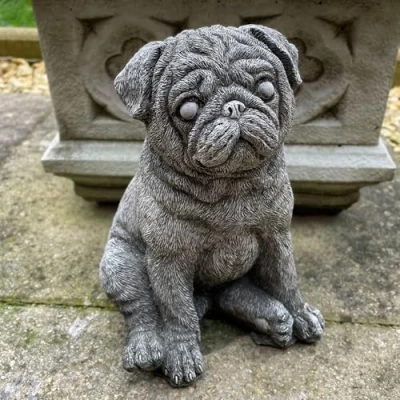 Image of Sitting Pug Stone Statue Outdoor Puppy Dog Bulldog Animal Garden Ornament