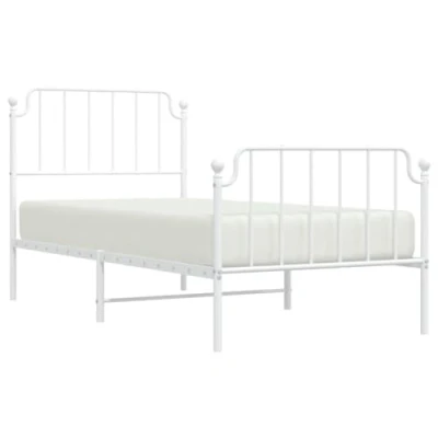 Image of vidaXL Single Bed Frame with Headboard and Footboard White Sturdy Steel Structure, Classic Design, Convenient Storage Space