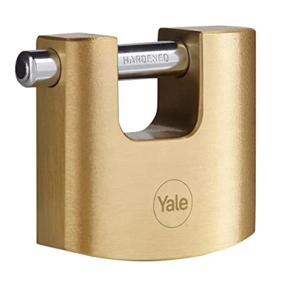Image of Yale Y114B/70/113/1 High Security 70mm Brass Shutter Padlock Hardened Steel Shackle 3 Keys