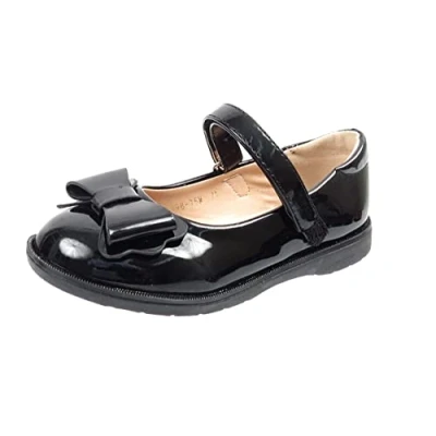 Image of Girls Mary Jane Shoes Kids Patent Bow Children School Faux Leather Black Shiny UK 8