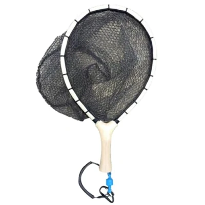 Image of Yominerr Nylon Fly Fishing Net,Wooden Non Slip Handle, Trout Mesh Tool, Fish Catch Release Scoop, Straight Handle Nets