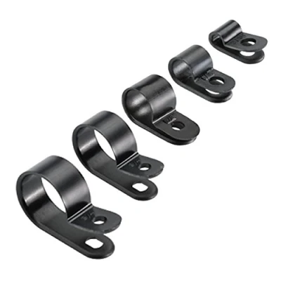 Image of 25 x Black Nylon Plastic P Clips Fasteners for Conduit, Cable, Tubing &amp; Sleeving [ 5mm ]