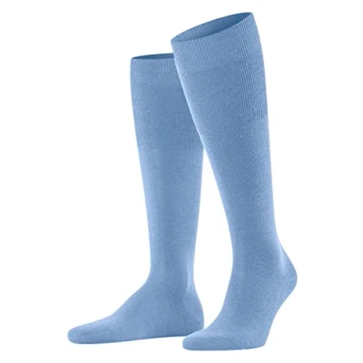 Image of FALKE Men&#039;s Airport M Kh Wool Cotton Long Plain 1 Pair Knee High Socks, Blue Cornflower 6554, 7 8