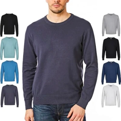 Image of Castle Point Mens Herren strickpullover Mit Rundhalsausschnitt CSPKNT003 Cotton Jumper Pullover Sweater, Crew Neck, Navy, L, L UK