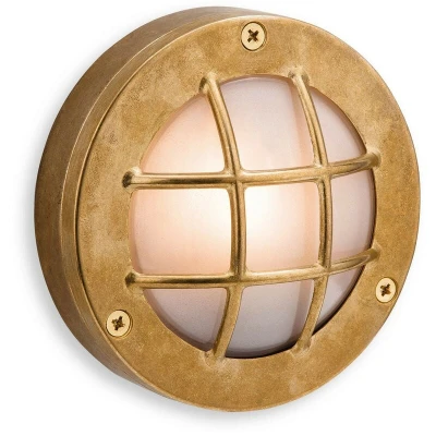 Image of Nautic 1 Light Outdoor Wall, Flush Brass, Frosted Glass IP64, G9