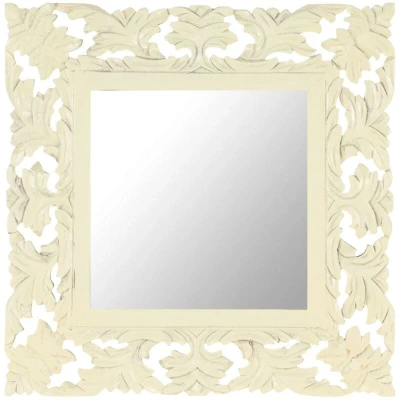Image of vidaXL Hand Carved Mirror White 50x50 cm Solid Mango Wood