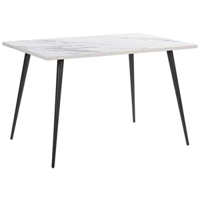 Image of Beliani Modern Dining Table 120 x 80cm White Marble Effect Top Black Metal Legs Santiago