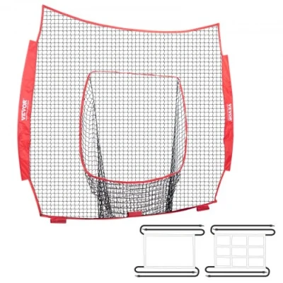 Image of VEVOR 7x7 ft Baseball Softball Practice Net, Portable Training Net for Hitting Batting Catching Pitching, Backstop Equipment Aids with Strike Zone