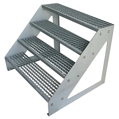 Image of Kaminbau Mierzwa Premium Steel Staircase Freestanding Galvanised 4 Steps (Width 80 cm) Height 76 cm Weatherproof Grate Step Garden Stairs