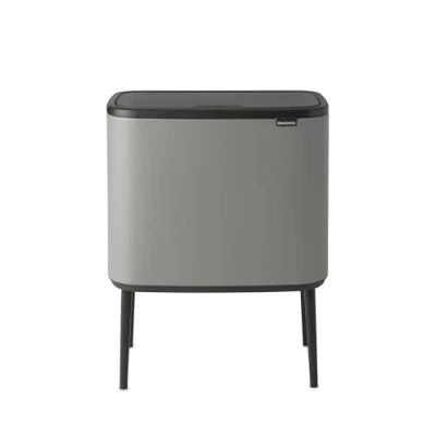 Image of Brabantia Bo touch Bin 2 x 30L Inner Buckets (Mineral Concrete Grey) Large Waste/Recycling Kitchen Soft