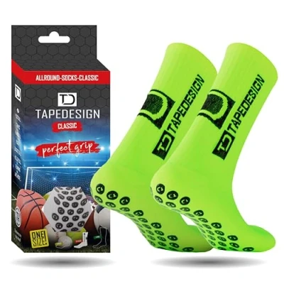 Image of Tapedesign &quot;Classic 1 Pair Non Slip Football Grip Socks Neon Green (Size 5 14) Men, Women &amp; Kids Soccer for Adults Youth (Unisex) Anti Sport Basketball, Tennis Running