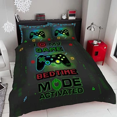 Image of GC GAVENO CAVAILIA Printed Gamepad Kingsize Duvet Cover Sets Multicolour Gaming Bedding with Video Game Pillow Cases Polycotton Gamer Quilt Set