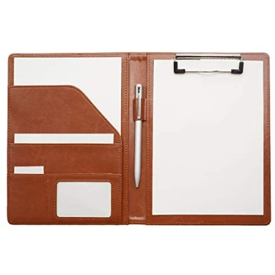 Image of A5 Clipboard Folder Conference Portfolio Pad Foldover for Legal Writing Paper Organiser (Brown)