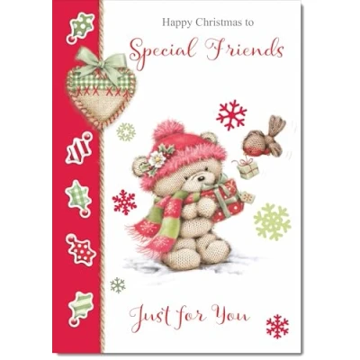Image of doodlecards Special Friends Christmas Card Cute Bear with Red Hat Medium Size for Plain Envelope