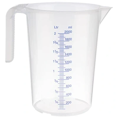 Image of APS Measuring Cup 2 Litres, Diameter 15 x Height: 20.5 cm, Plastic with Embossed Scale on the Outside, Open Handle, L/ml Division, Dishwasher Safe