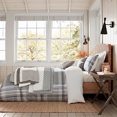 Image of HELENA SPRINGFIELD BRUSHED CHECK COVER SET WARM GREY