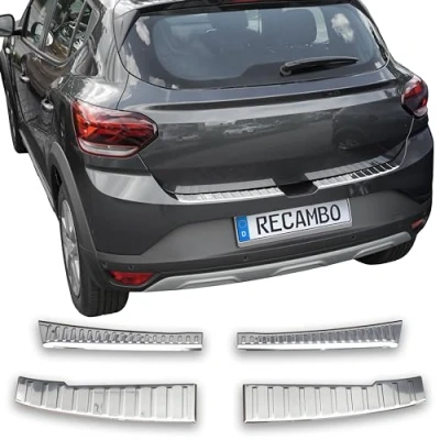 Image of RECAMBO Boot Sill Protector Stainless Steel High Gloss Polished Chrome Look Compatible with Dacia Sandero 3 DJF Year of Manufacture 2021 Onwards Styling and Protection for the Bumper