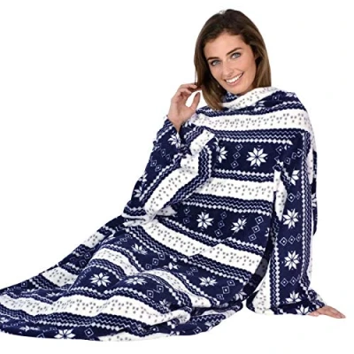 Image of Autumn Faith Snuggle Blanket With Sleeves Wrap Around Fleece One Size Navy
