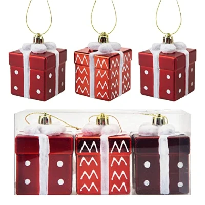 Image of VFM Red &amp; White Gift Box Baubles 5cm Candy Cane (3 Pack) Christmas Decorations