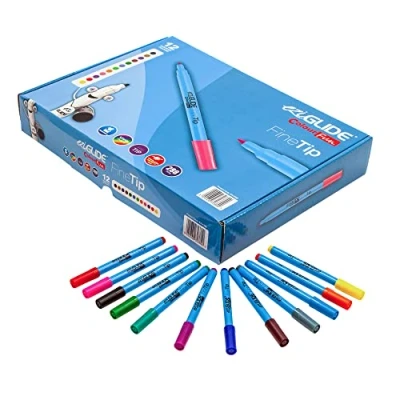 Image of Eziglide felt Tip Colouring Pens, Assorted Colours Classpack of 288 eFine Fibre nib tips in 12 Bright colour pens for paper &amp; card, Ideal School, Work Home
