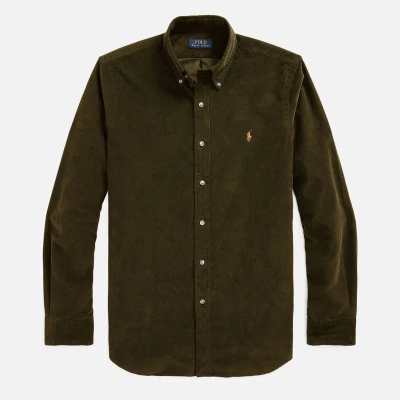 Image of Polo Ralph Lauren Men&#039;s Custom Fit Corduroy Long Sleeved Shirt Canopy Olive S