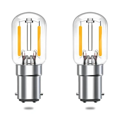 Image of Bonlux Sewing Machine Bulb LED 2W SBC B15 Pygmy 15W Bayonet Incandescent Replacement Ba15d 240V Small Cap Clear Filament Appliance Lamp, Warm White 2700K (2 Pack)