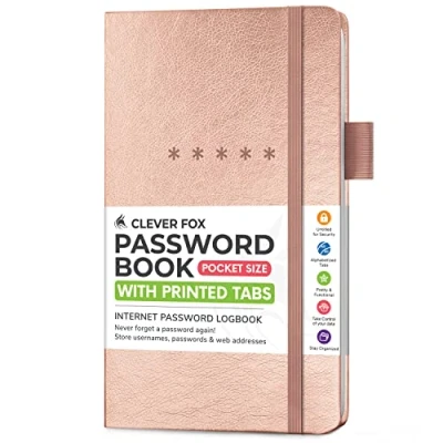 Image of Clever Fox Password Book Pocket Small Internet Address &amp; Journal Organizer Computer Website Log In Keeper Notebook (Rose Gold)