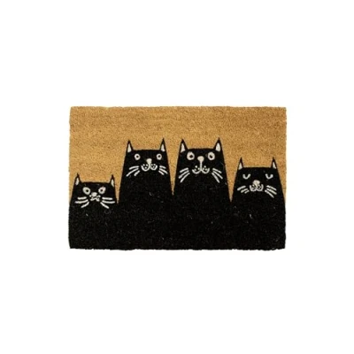 Image of FISURA Outdoor Cat Doormat Made of Coconut with Non Slip PVC Backing. Door Mat for Entrance. Hand Painted. Dimensions: 60 x 40. Colour: Natural and Others