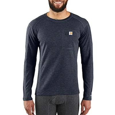 Image of Carhartt Men&#039;s Base Force Heavyweight Polyester Wool Crew with Zip Pocket Layer Top, Navy Heather, XXL