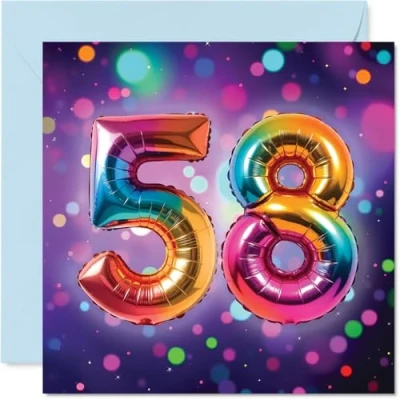 Image of 58th Birthday Cards for Men Women Rainbow Foil Balloon Happy Card 58 Year Old Man Woman Colleague Nanny Uncle Son, 145mm Bday Greeting