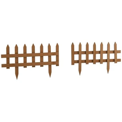 Image of Outsunny Pack of 12 Wooden Border Fences, Garden Fixed Picket Fence for Lawn Edging, Flowerbed, 60L x 1D 34H cm, Brown