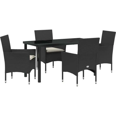 Image of vidaXL 5 Piece Garden Dining Set with Cushions Black Poly Rattan