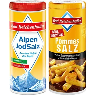 Image of Salt &quot;French Fries&quot; with Iodine and folic Acid 90 g + Iodized Table Fluoride 125 g, Bad Reichenhaller / Germany