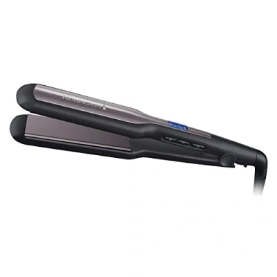 Image of Remington Hair Straightener Advanced Ceramic coating for Sleek &amp; smooth glide, Wide longer length 110mm floating plates, Digital display, Heat proof pouch, Up to 230C, S5525 Black Grey