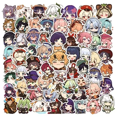 Image of 100Pcs Genshin Impact Stickers Laptop Car Scrapbook Phone Skateboard Suitcase Luggage Bike Vinyl Waterproof Aesthetic Personalised for Teens Boys Girls Adults Children