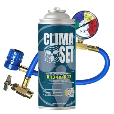 Image of ClimaSet Replacement R134a Gas for Car Air Conditioning with Hose Nature Conscious Non Toxic Corrosion Resistant Easy to Use on Your Own 465 g