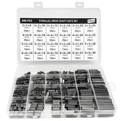 Image of Jiehaojia 390Pcs Round Ended Feather Key Parallel Drive Shaft Keys Stock Assortment 8mm 10mm 12mm 16mm 20mm 25mm 30mm with Transparent Plastic Box
