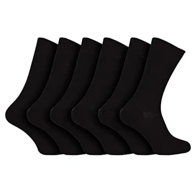 Image of 100% Egyptian Cotton Socks for Men 6 Pairs Ribbed Seamless Black Avaliable in 3 Sizes (12 14, Black)