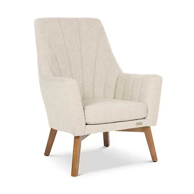 Image of Tutti Bambini Jonah Luxe Rocking Chair with Foot Stool Bouclé Nursing Contoured Backrest &amp; Armrest for Comfortable Cradling Feeding, Rubberwood Chairs Adults (Mushroom)