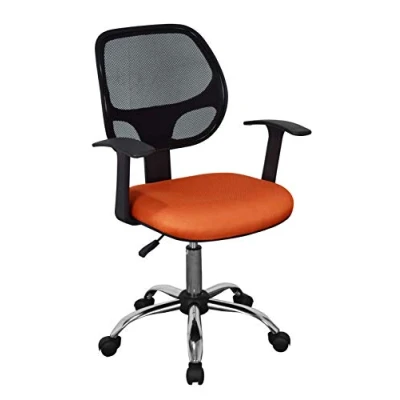 Image of Home Source Ergonomic, Office Desk Study Chair, Orange Seat with Mesh Back and Chrome Base, Adjustable Height