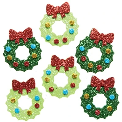 Image of Baker Ross FE917 Christmas Wreath Glitter Foam Stickers Pack of 100, Kids Stickers, Ideal for Children&#039;s Arts and Crafts Projects, Great Card Making Scrapbooking