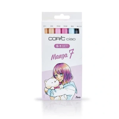 Image of COPIC Ciao Coloured Marker Pen 5+1 Set Manga 7, For Art &amp; Crafts, Colouring, Graphics, Highlighter, Design, Anime, Professional Beginners, Supplies Colouring Books