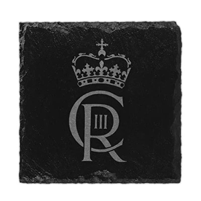 Image of Kings Coronation 2023 Official CR3 Slate Coasters King Charles III Commemorative Souvenir Gift His Majesty The Royal Memorabilia Gifts