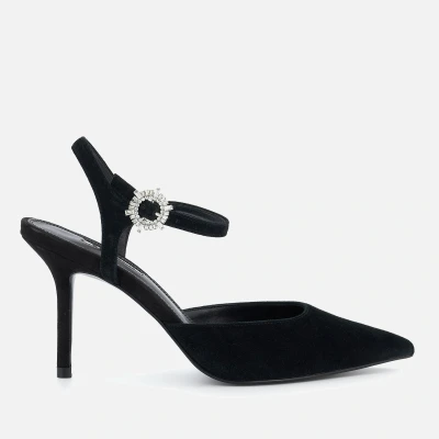 Image of Dune London Womens Ladies Channel Buckle Detail Heeled Courts Black Micro Fibre Size UK 8