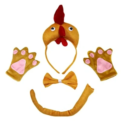 Image of Petitebelle Hen Headband Bowtie Tail Gloves 4pc Children Costume 1 10y (Brown, 5 Years)