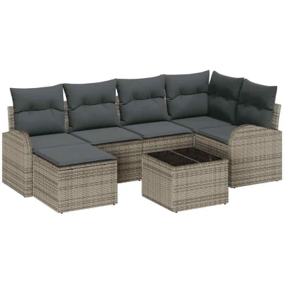 Image of vidaXL 6 Piece Garden Sofa Set with Cushions Black Poly Rattan