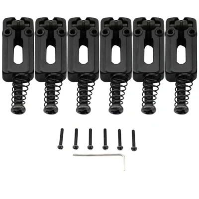 Image of Musiclily Pro 10.8mm Modern Style Zinc Alloy Roller Saddles for Import Strat Tele Electric Guitar, Black (Set of 6)