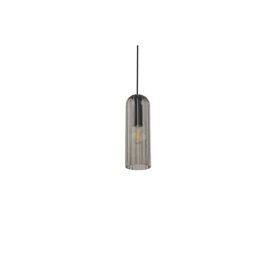 Image of Nordlux Miella pendant light, ribbed glass, smoky grey/black
