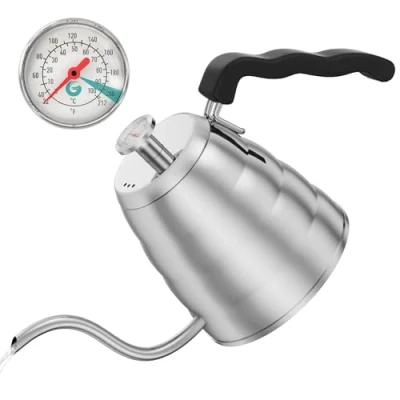 Image of Coffee Gator Gooseneck Kettle 1.2 Litre, Stainless Steel Stovetop Kettles w/Precision Drip Spout &amp; Built in Thermometer