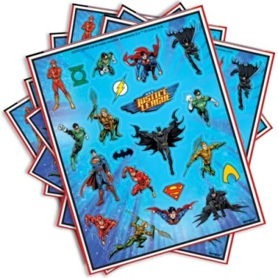 Image of Justice League Multicolor Sticker Sheets Pack of 4 (84 Stickers) Exciting Hero Themed Stickers for Kids and Collectors